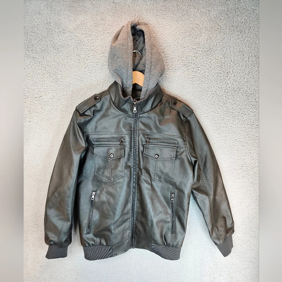 Magcomsen Jacket Men Sz S Black PU faux Leather Moto Removable Hood High-quality - Picture 2 of 14